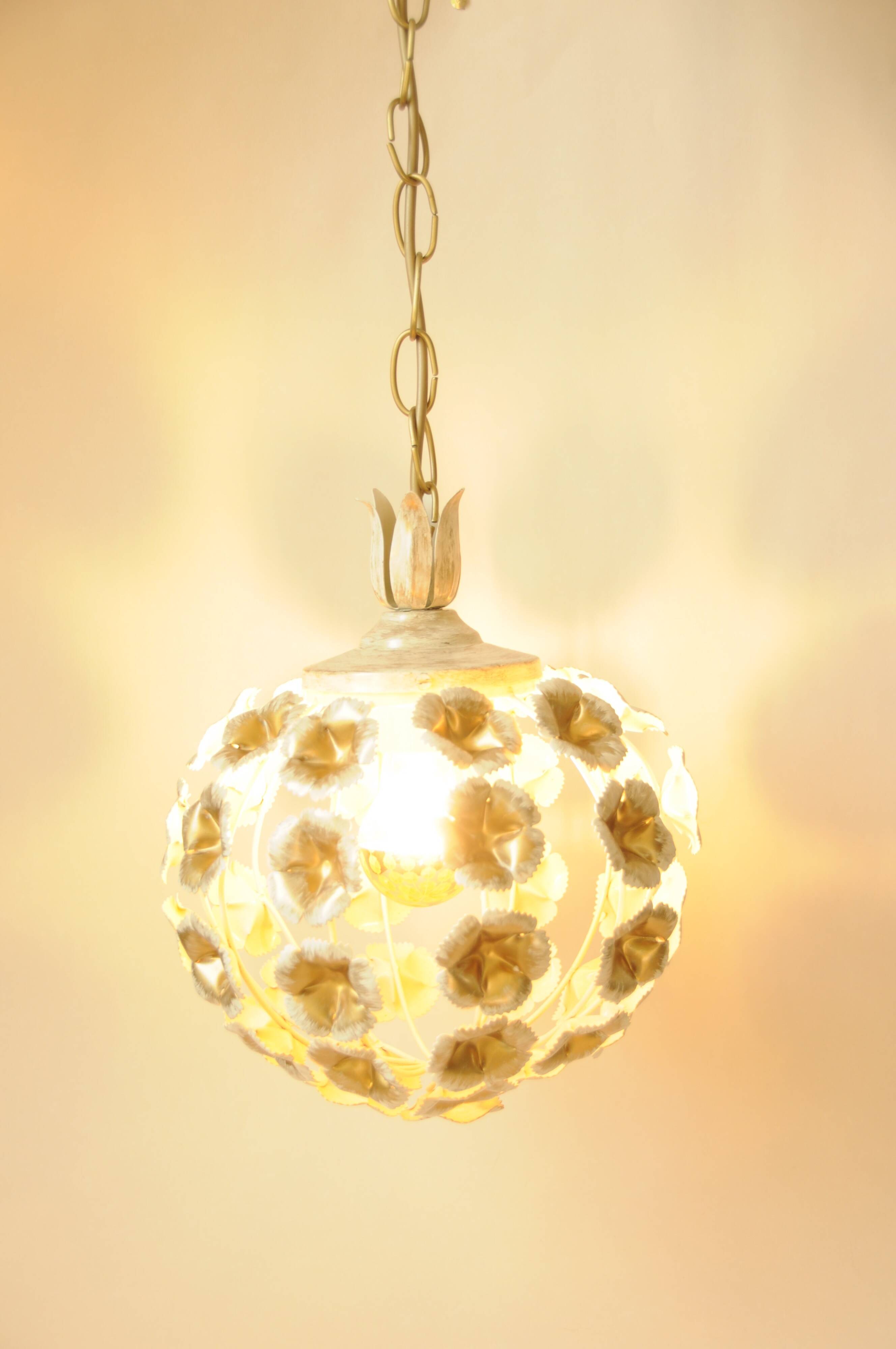 Flower ball chandelier - vintage floral pendant light in gold metal