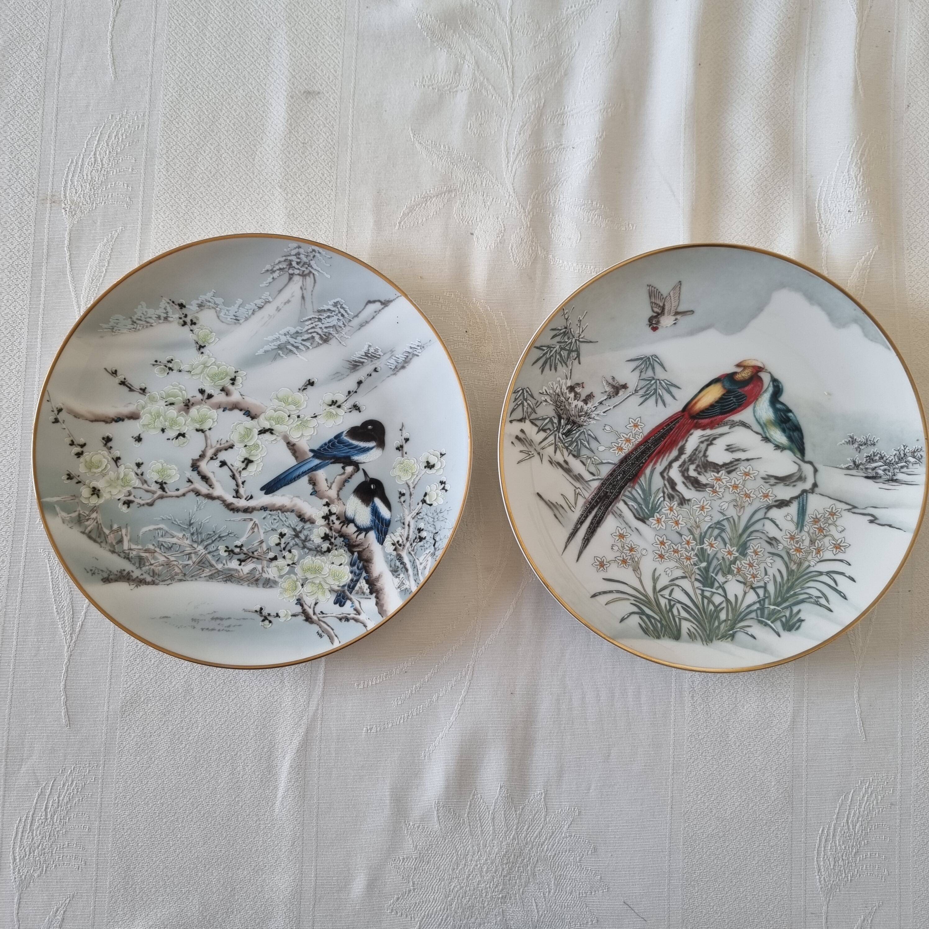 Pair of vintage Franklin Japanese hand-painted porcelain plates