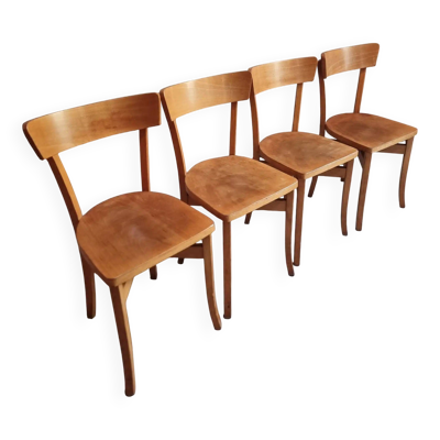 4 chaises bistrot françaises en hêtre et contreplaqué, années 1960