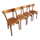 Set of 4 French bistro chairs, beech and plywood, 1960s, mid-century dining chairs.