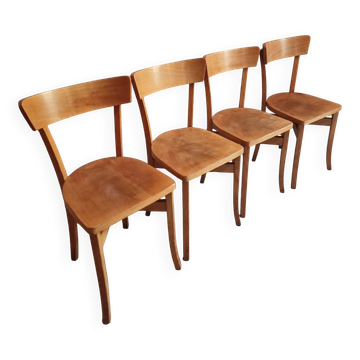 4 chaises bistrot françaises en hêtre et contreplaqué, années 1960