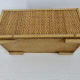 70s woven rattan and bamboo planter