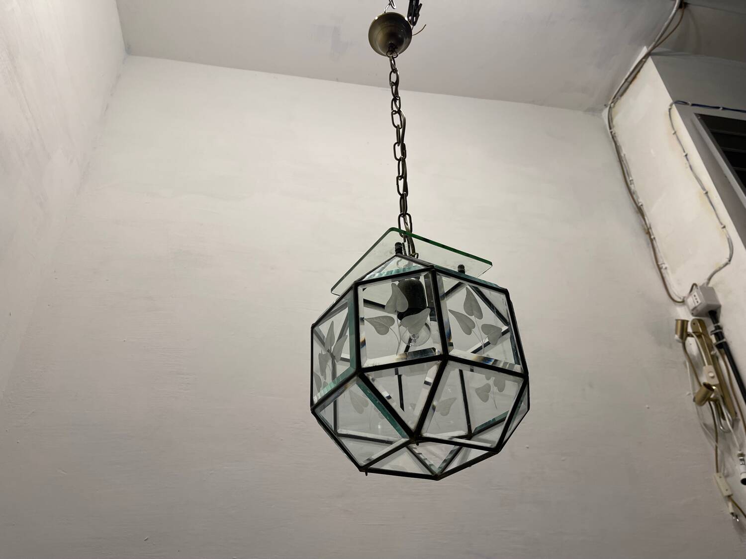 Etched Glass Light Pendant 1950’s
