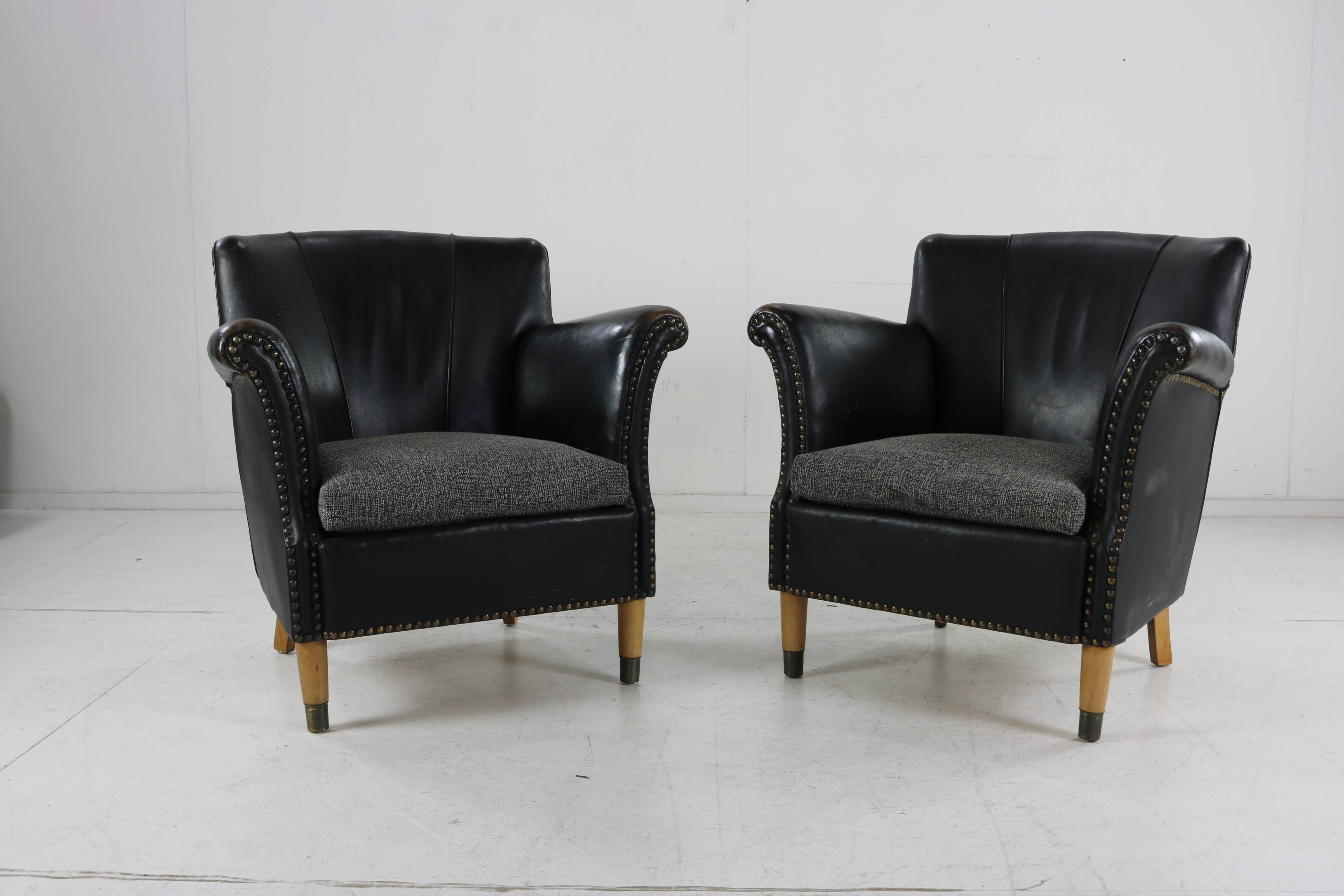 Set of two Danish design leather club chairs