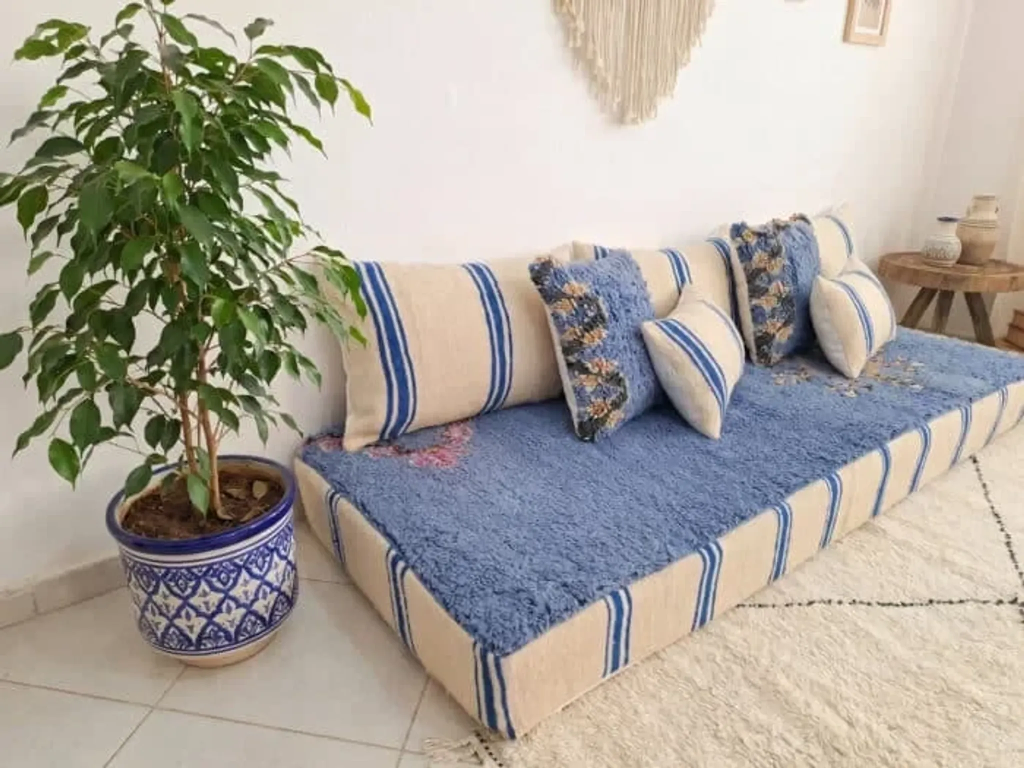 Handwoven Moroccan floor sofa set with Berber wool.