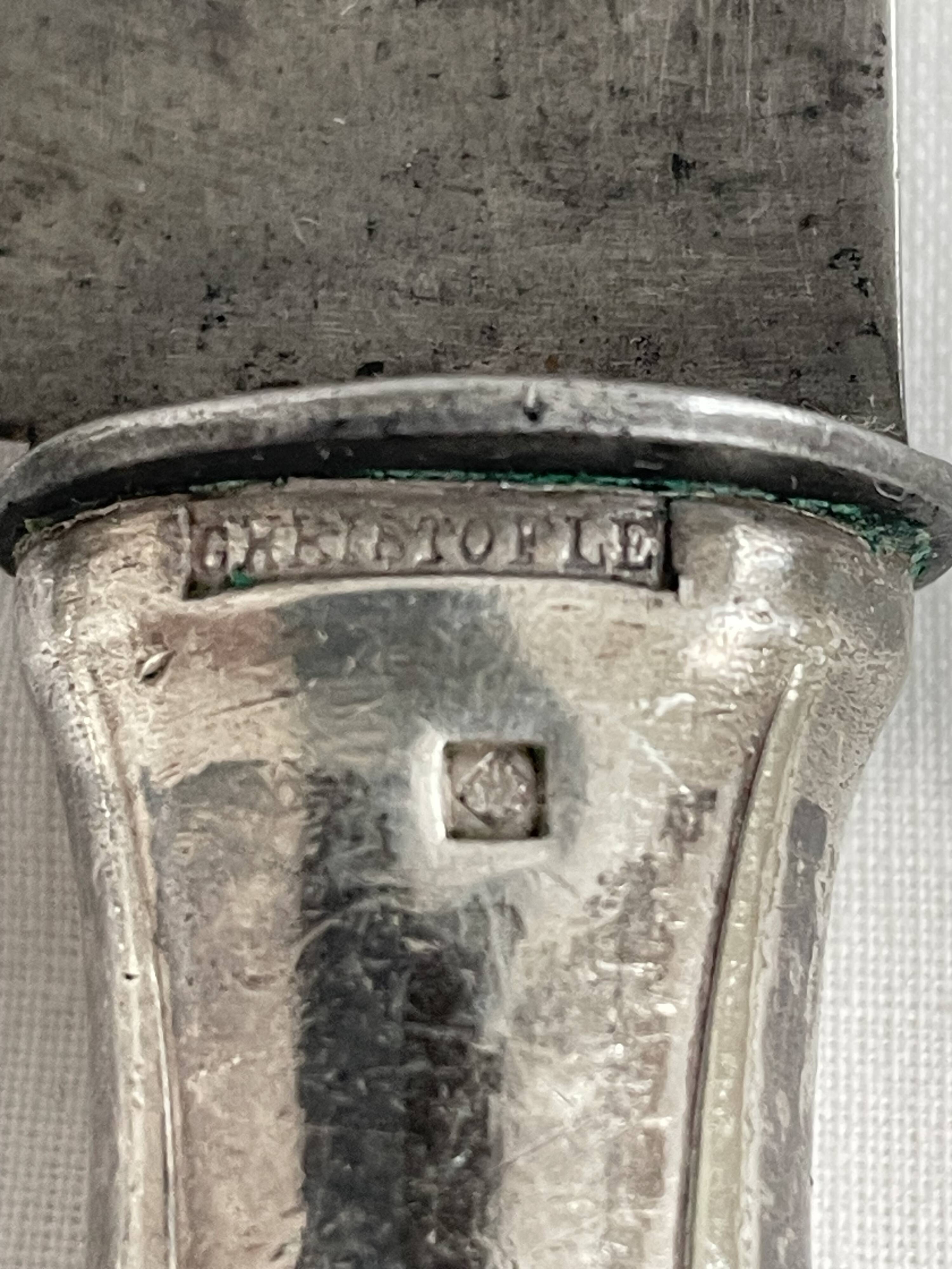 Knife set, Charles Christofle, silver plated metal, Art Nouveau, plant decoration, cheese, large