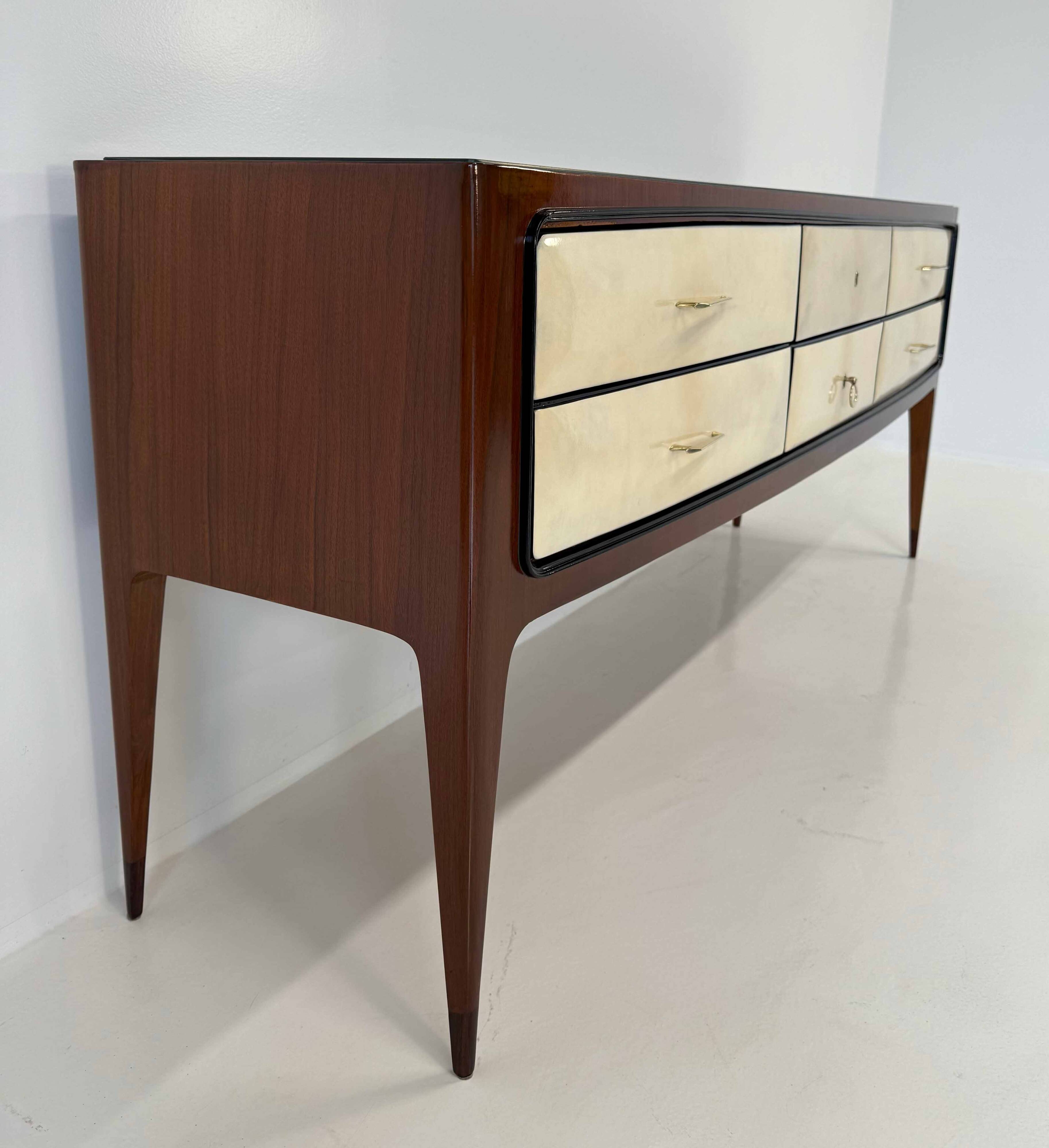 1950s Parchment and Walnut Chest of Drawers Attr. Paolo Buffa