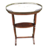 Ancienne table d’appoint / guéridon ovale en bois et ‘marbre’