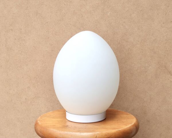 Lampe oeuf minimaliste Domec en verre blanc opaque de Vianne, années 70