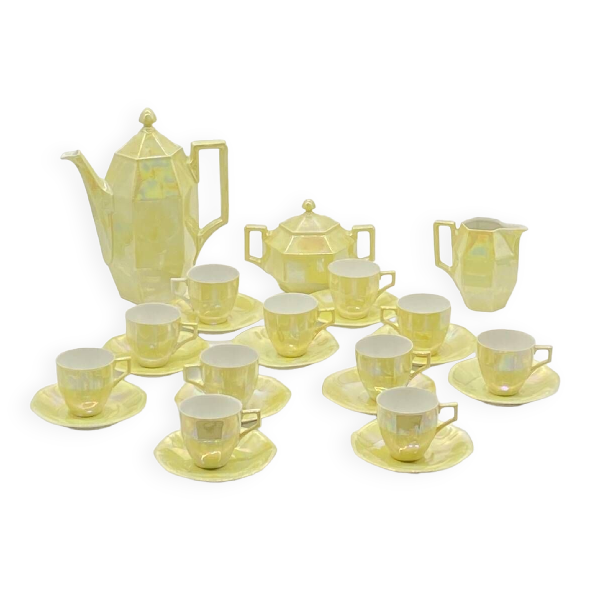 Service à  café porcelaine, ancien vintage nacré , Union K Tchécoslovaquie ,