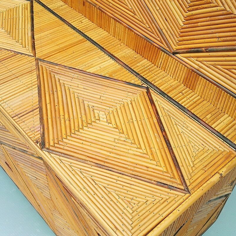 Chest bench, rattan marquetry, vintage 60's