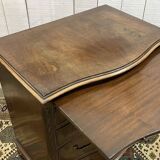 1950s English mahogany chest of drawers with one shelf