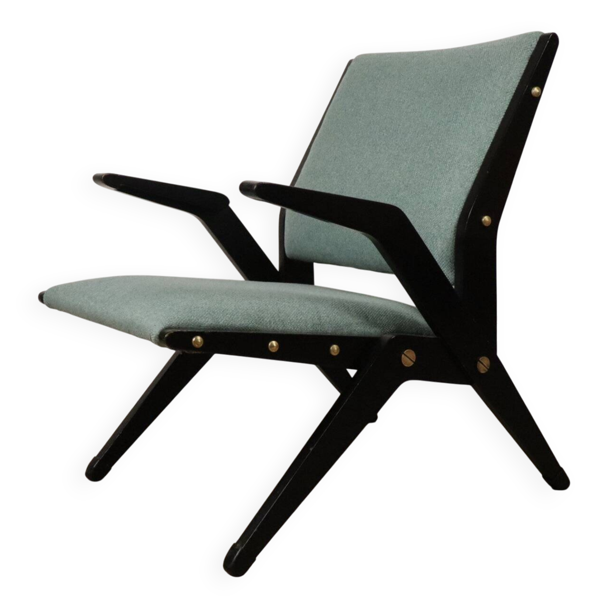 Vintage armchair from the 1960s in black wood and fabric.