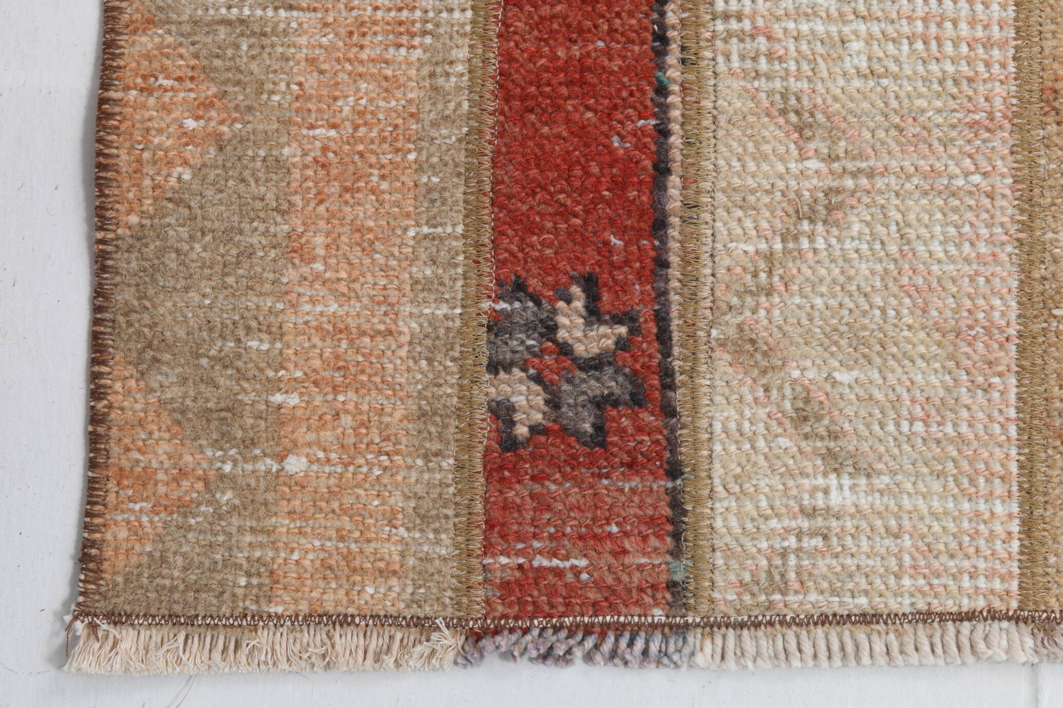 Red & Cream Long Turkish Vintage Runner Rug. 69x312Cm