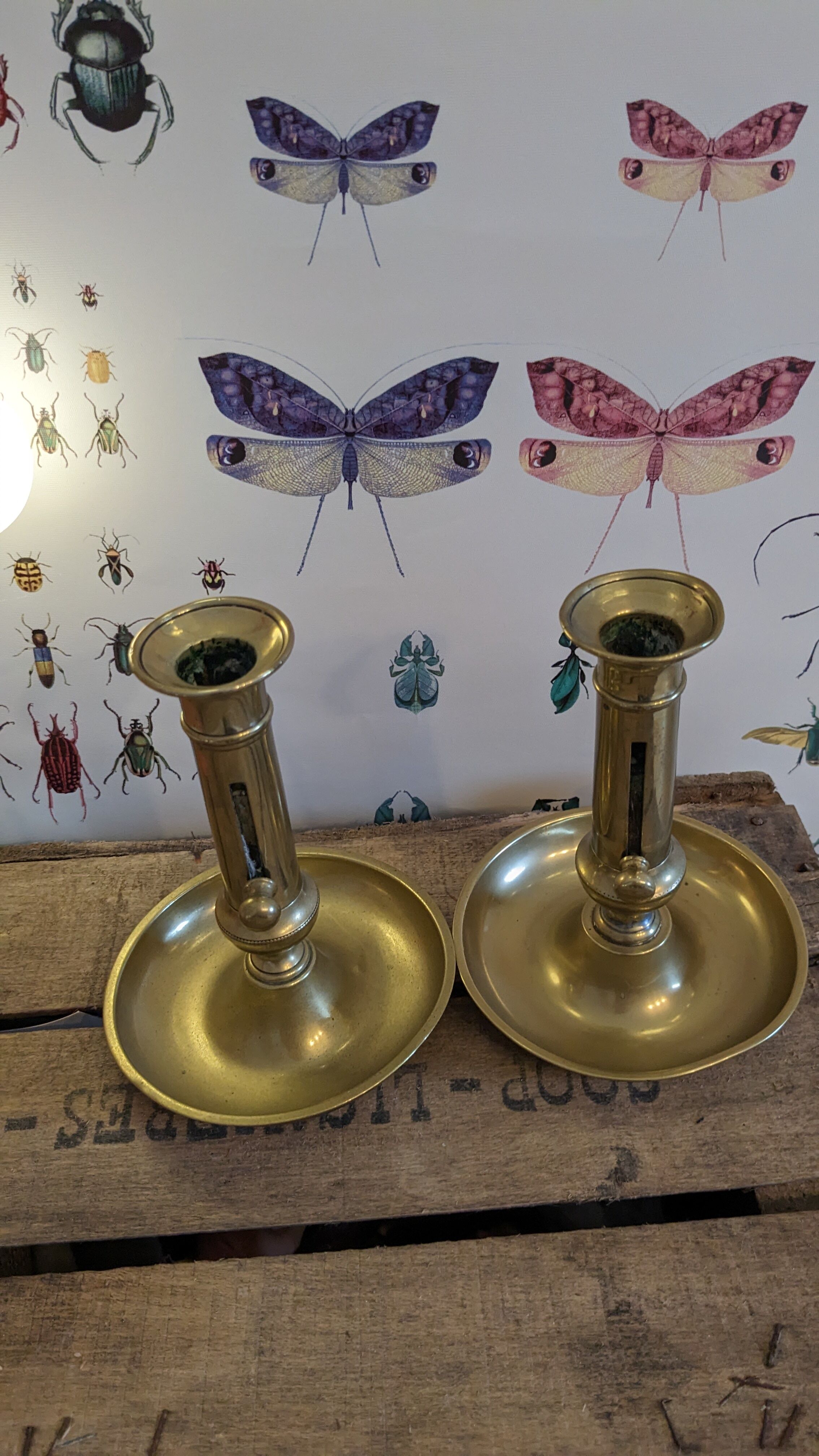 Vintage candlesticks with gilded brass pushers