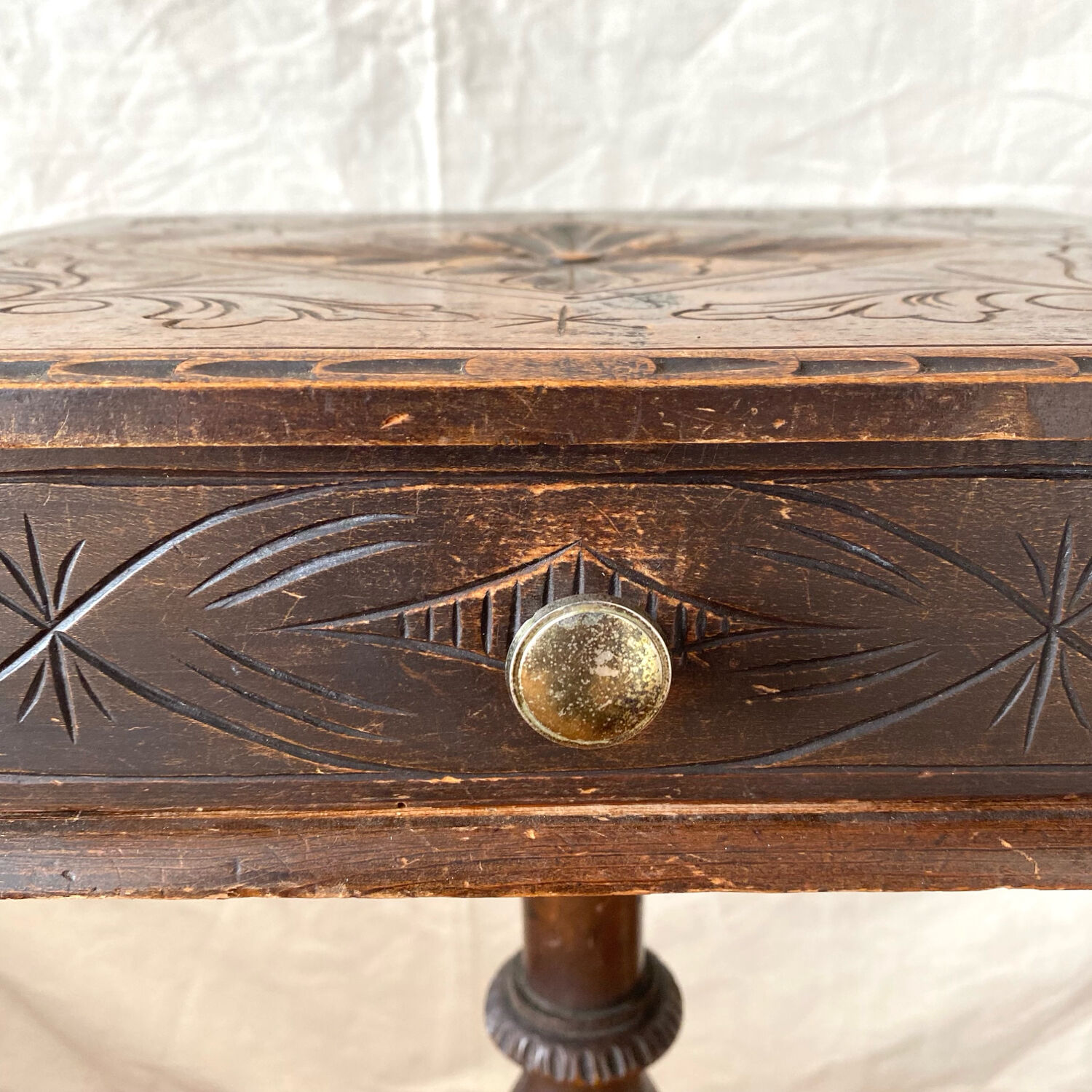 Old tripod side table with drawer