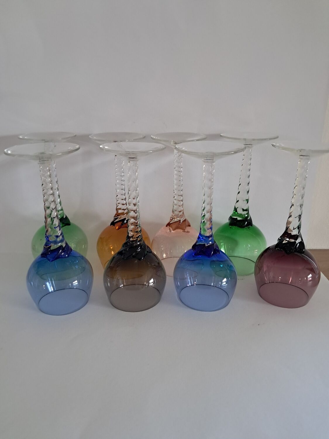 8 coloured Murano wine glasses from the 1950s