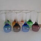 8 coloured Murano wine glasses from the 1950s