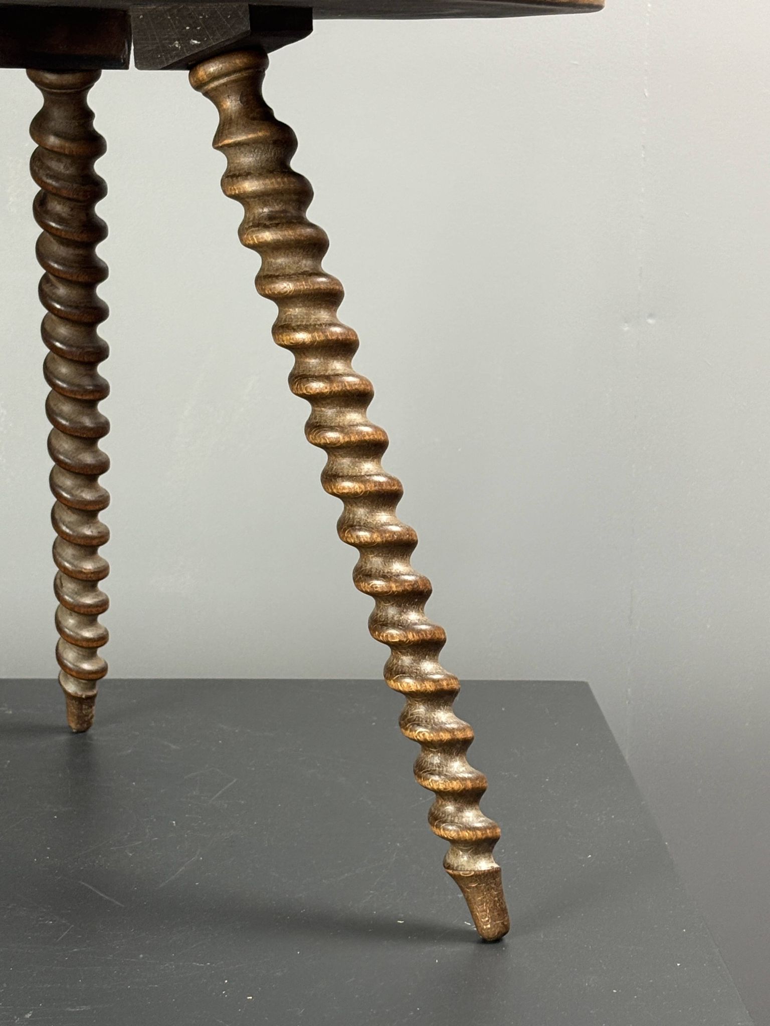 Midcentury wood turned barley twist side table with cork screw legs 1950s