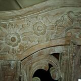 Carved white wood mirror 1990 decorative carved with opening shutters on a square mirror