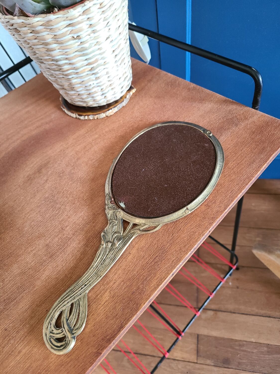 Old bronze mirror by hand, art deco woman's nude