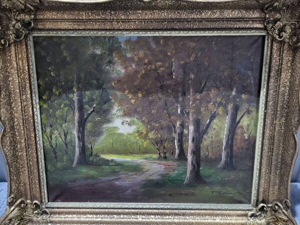 Tableau peinture à l'huile signée sur cadre en bois doré