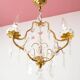 Lustre français en laiton doré 3 bras avec pampilles cristal