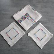 Petite nappe a thé ancienne brodée 60x60cm+6 serviettes assorties