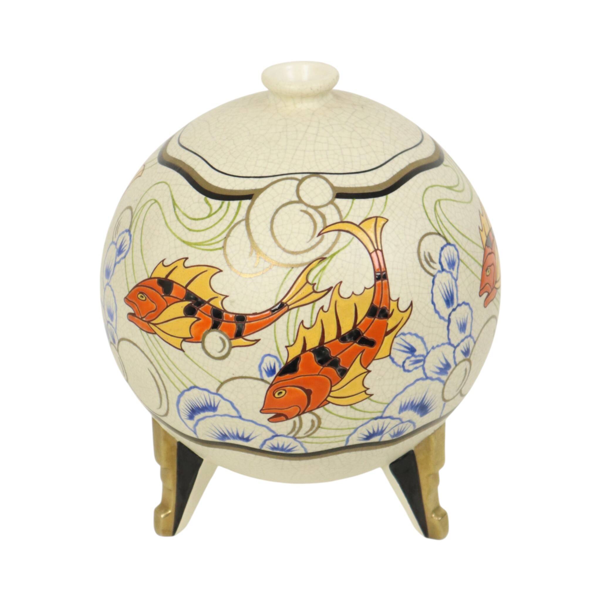 Rare Art Deco Vase Fish Orchids France 1920s