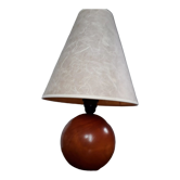 Lampe à poser pied de lampe boule rond bois massif, abat jour papier écru - années 70