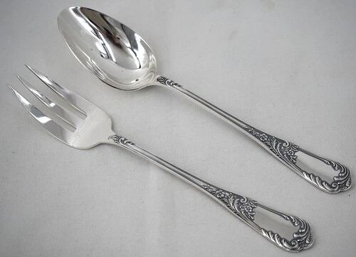 Ercuis Louis XV floral 5-piece service, ragout, fish, cake silver-plated metal