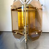 Scandinavian Vintage  wall light Sconce in Brass & Amber colored Glass