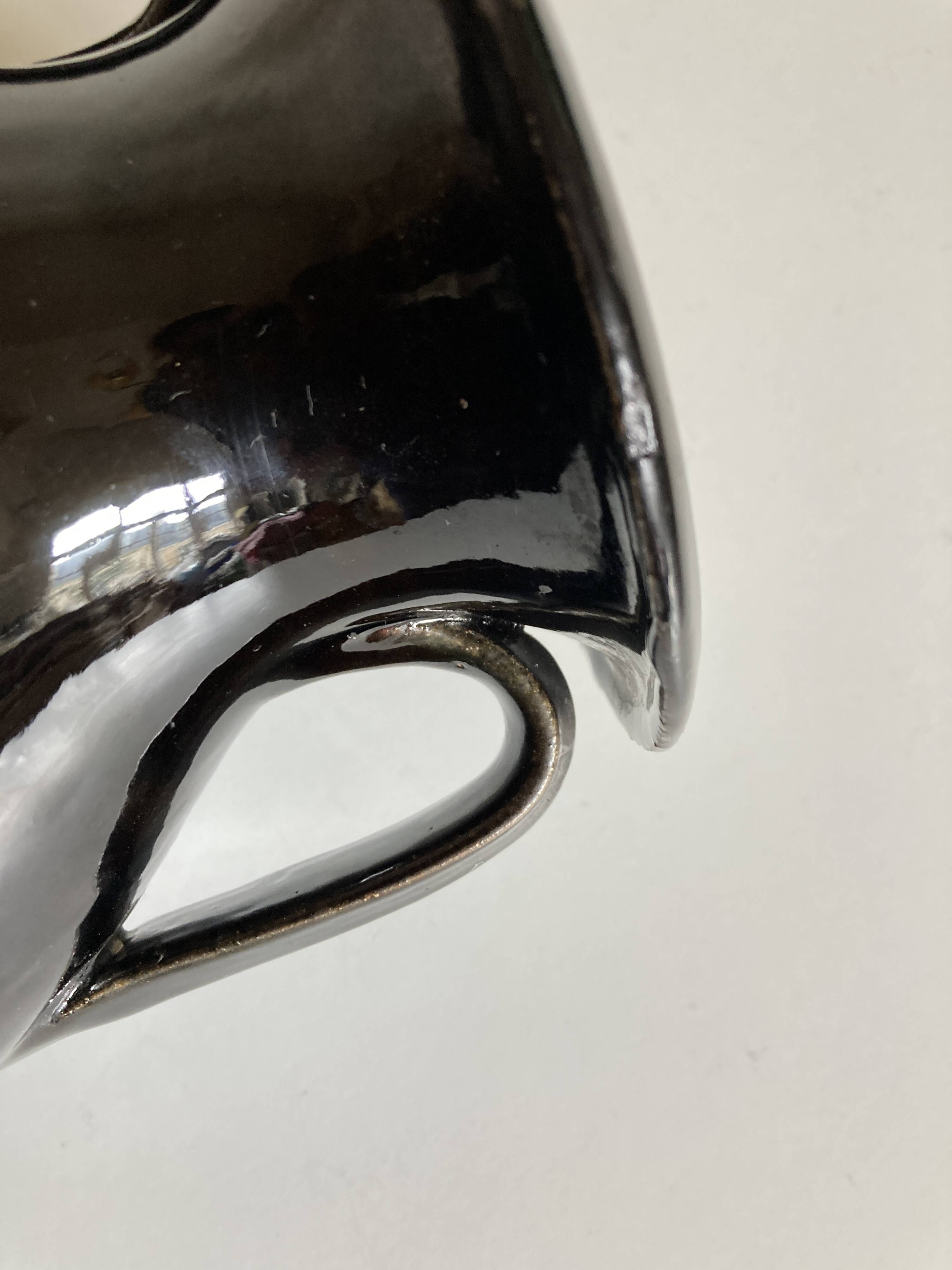 Neo-classical urn vase in black Biot glazed earth 1960