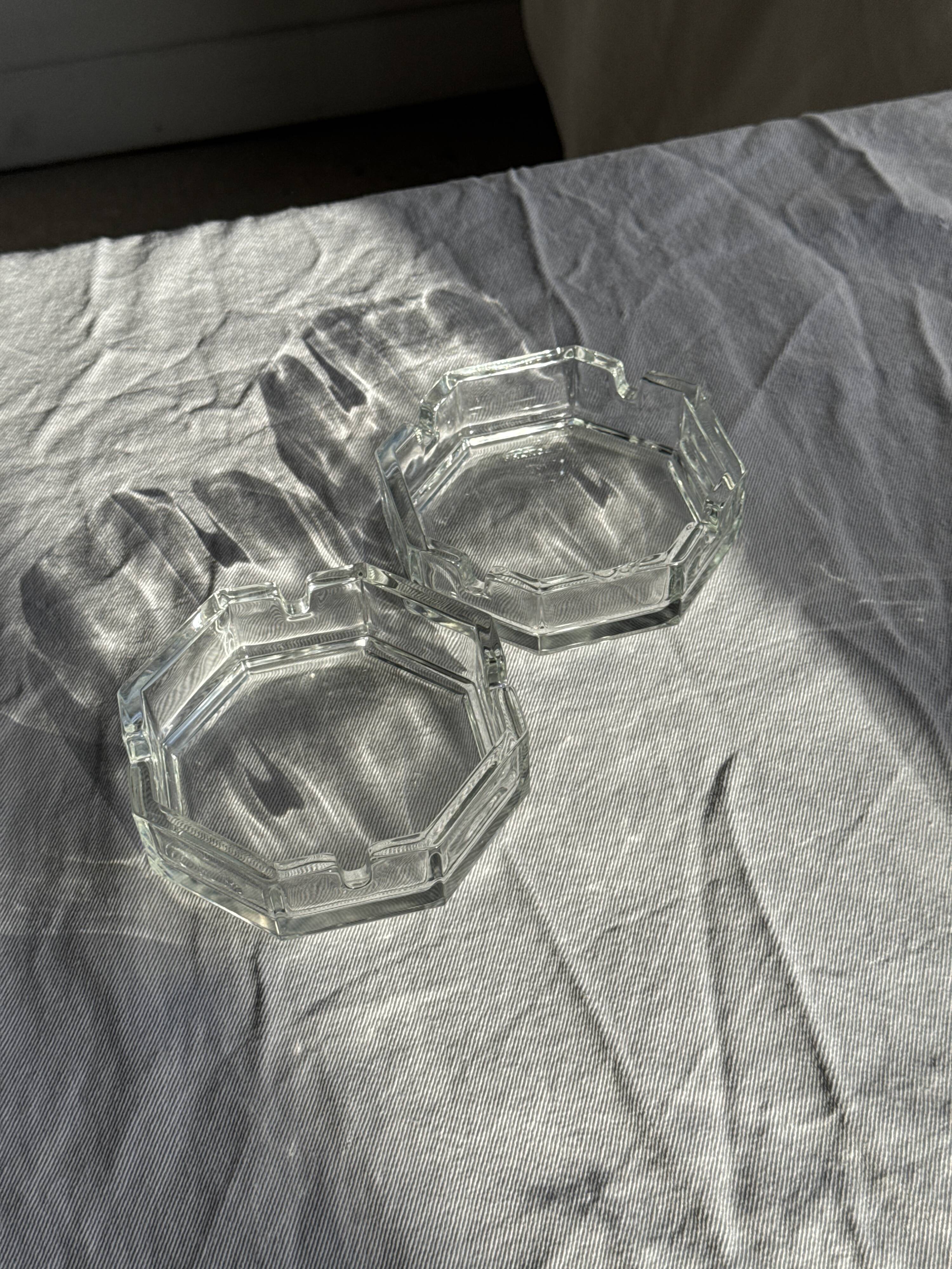 Set of 2 vintage octagonal glass ashtrays D11 H3.5