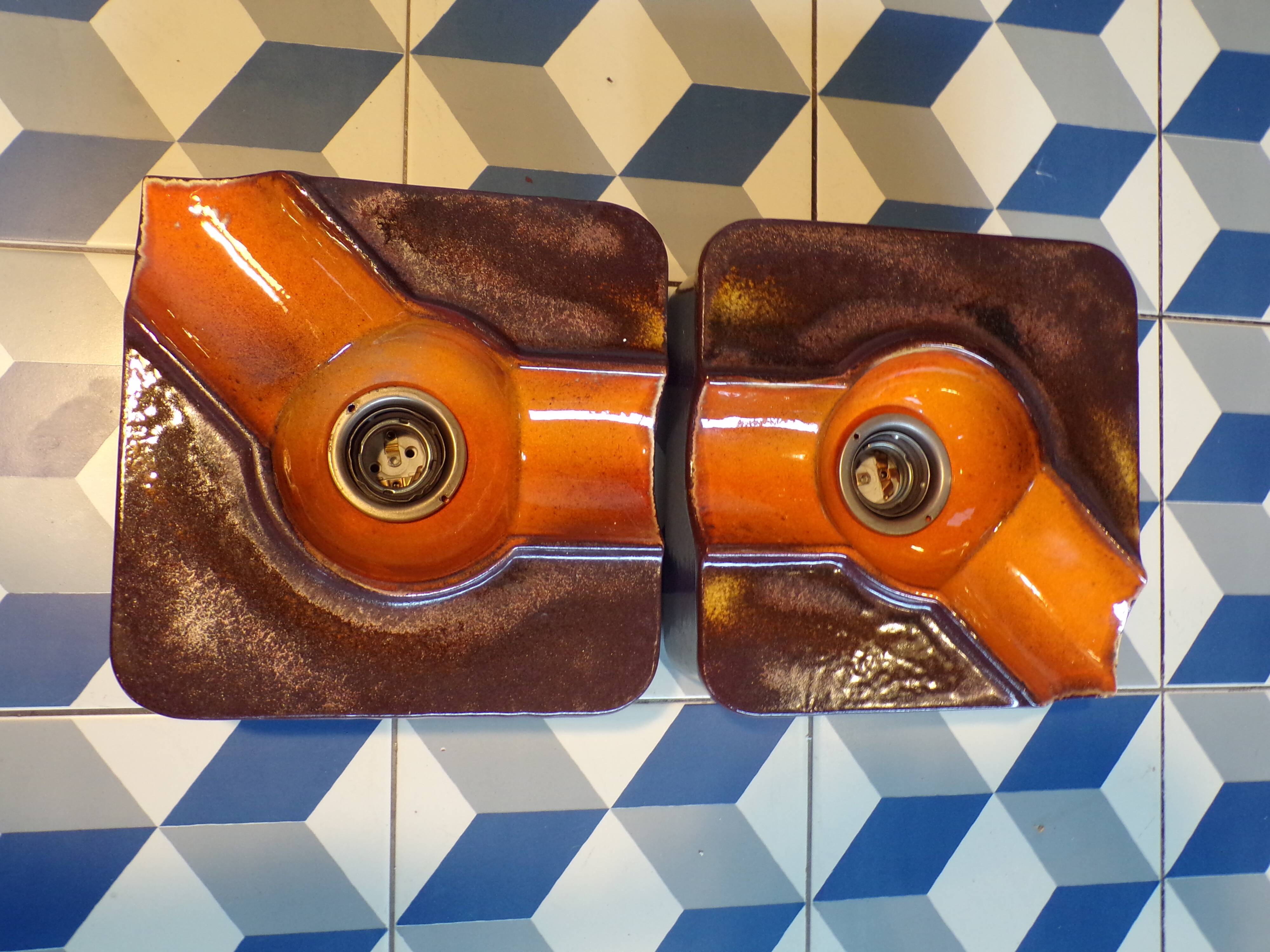 Pair of ceramic wall lights 1970 Pan Leuchten