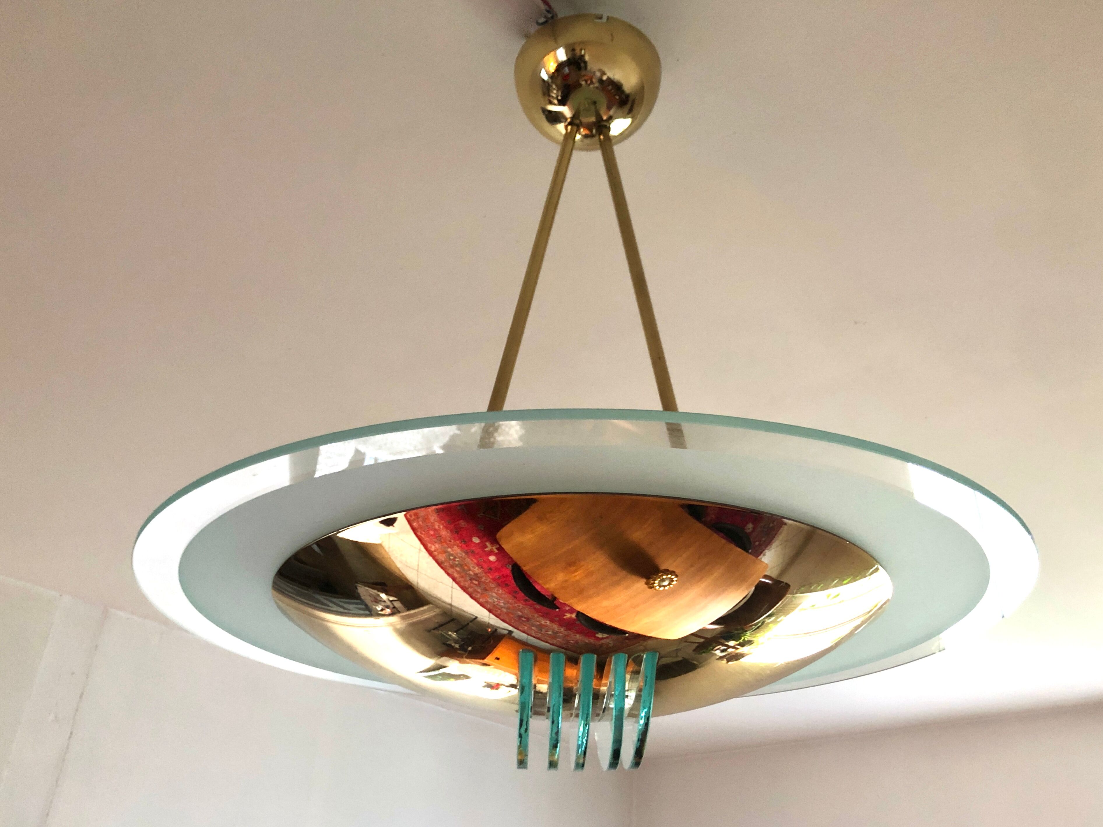 Suspension in gilded brass, Italian design from the 1970s.