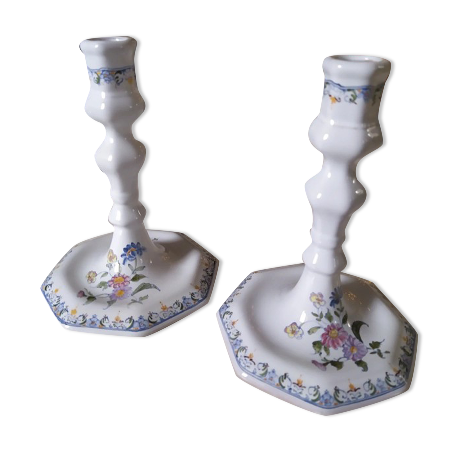 Pair of candlesticks Moustiers