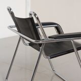 Metal and black leather armchair by Gastone Rinaldi for Thema 80's