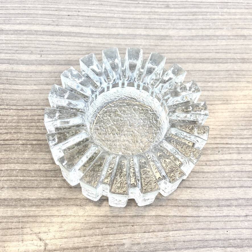 Glass ashtray with ICE pattern by Pukeberg, Swedish design, Scandinavian.