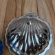 Vintage shell butter dish in silver-plated metal and blue glass – complete
