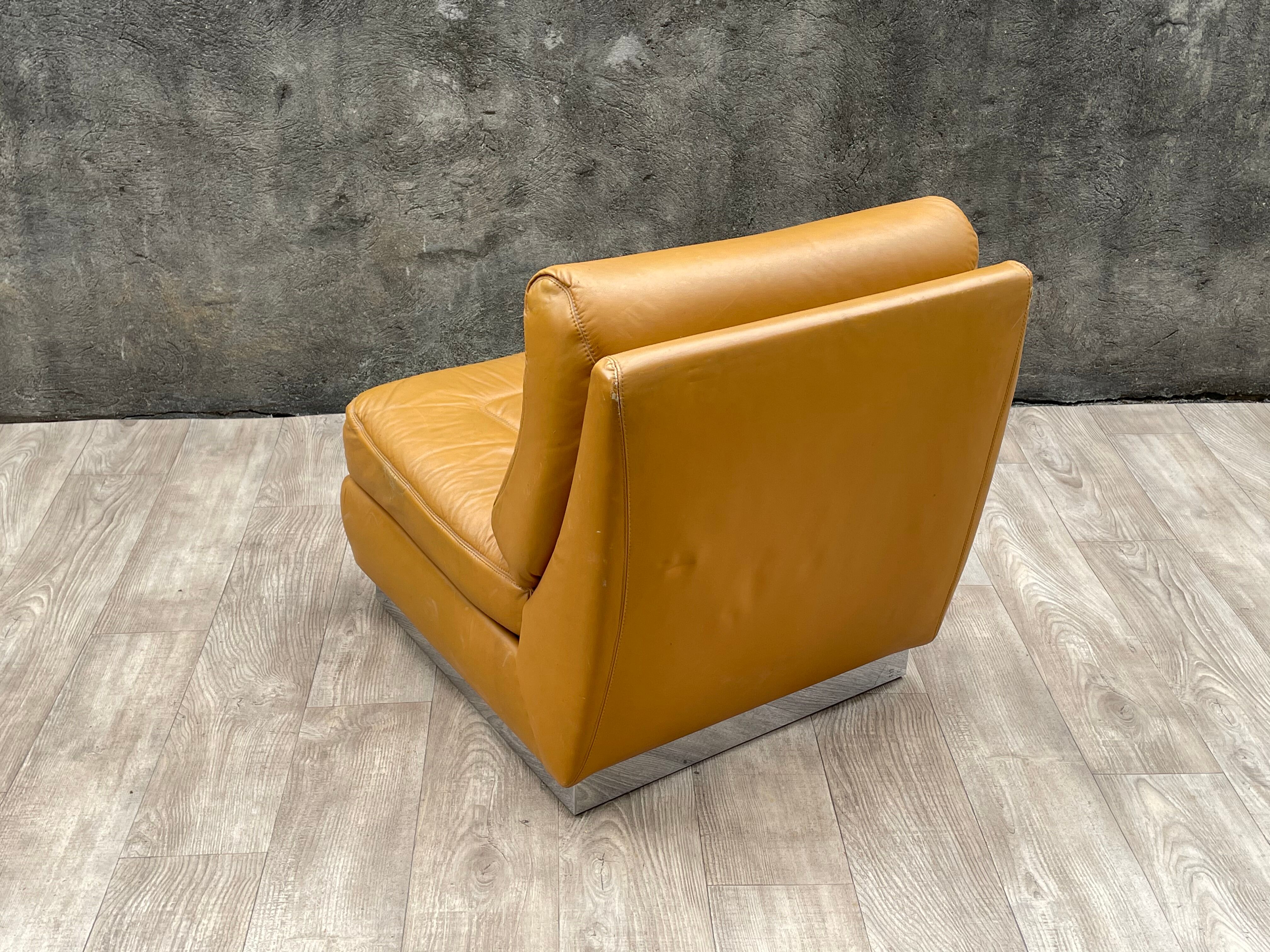 Leather heater and chrome metal base, 1970s