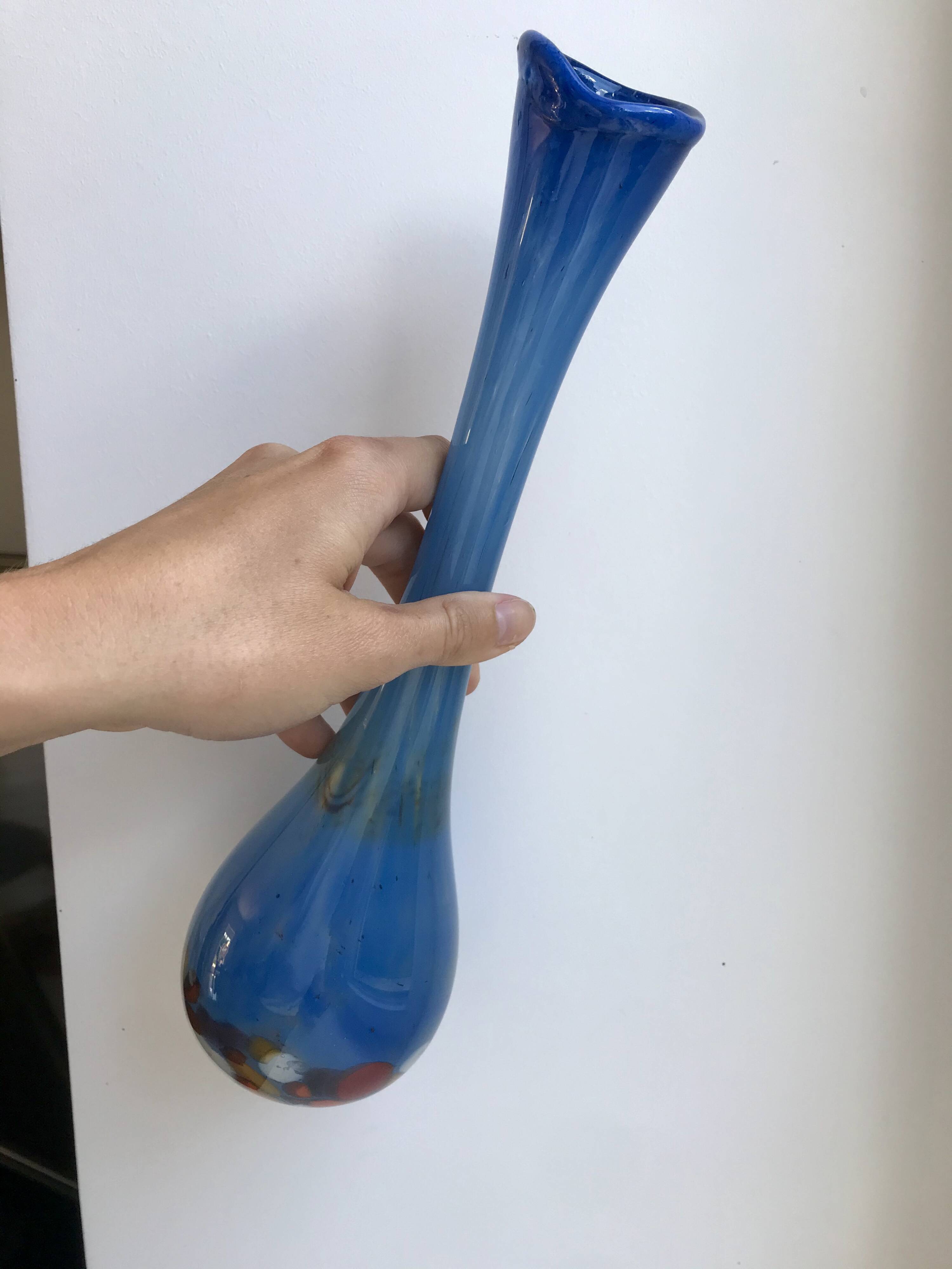 Colorful blue Murano blown glass vase 60s-70s