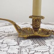 Pair Vintage French Bronze Candlestick Lamps Pleated Fabric Shades
