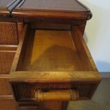 Vintage dressing table/chest - woven rattan - 5 drawers - mirror - 1960s/70s