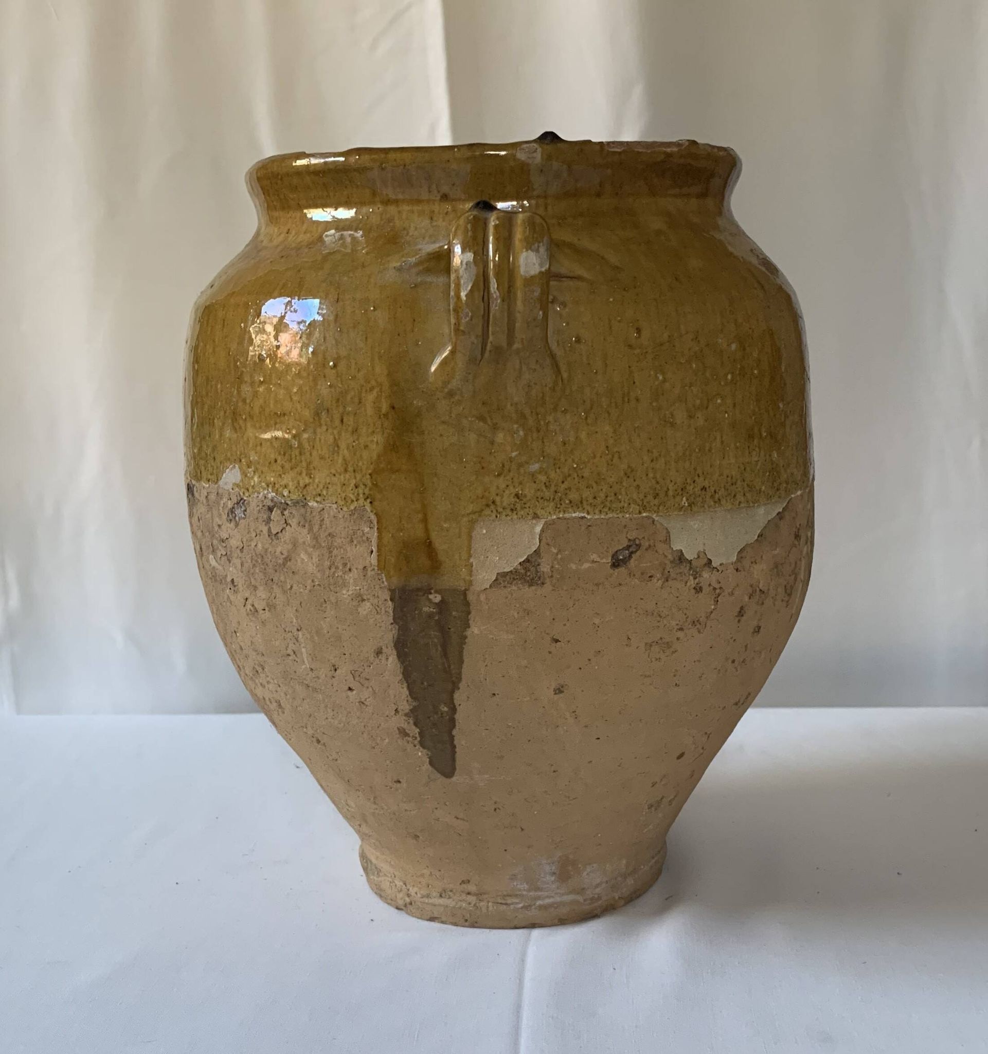 Old glazed yellow terracotta confit pot – South-West of France