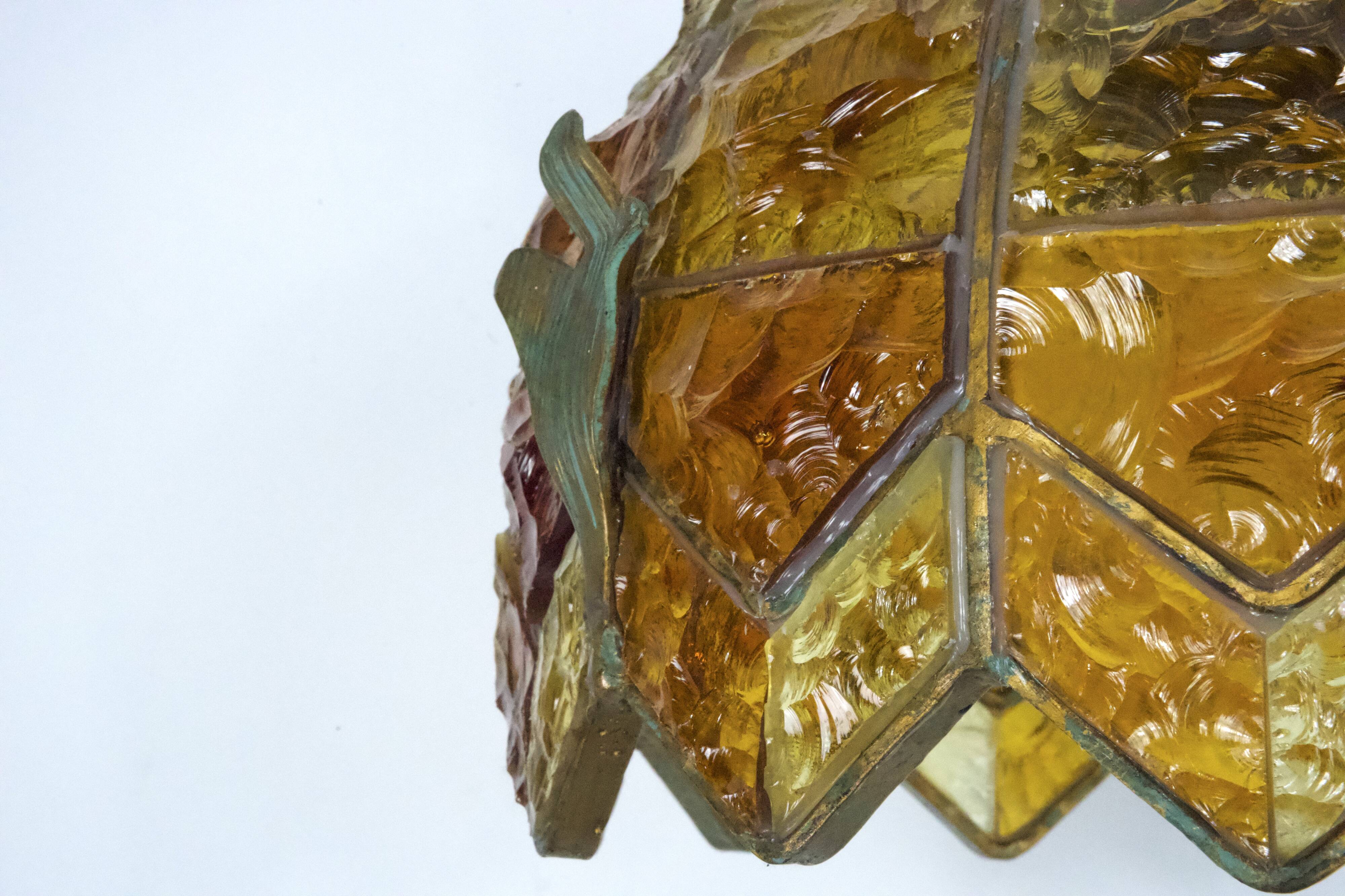 Brutalist Hammered Glass Chandelier by Longobard, Italy, 1970s