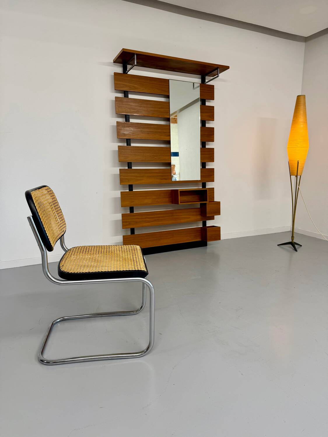 Scandinavian design teak wall unit with entrance door from the 70s