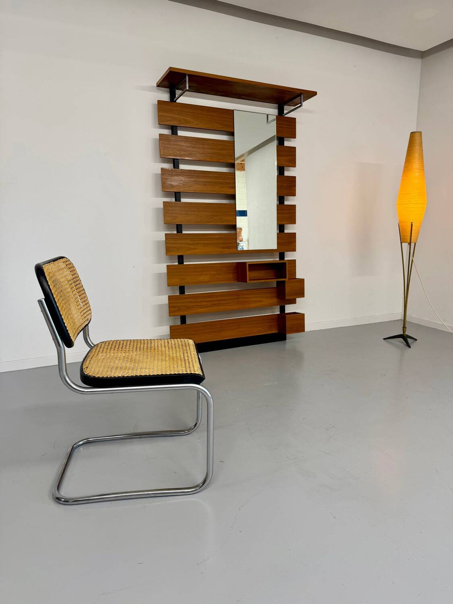 Scandinavian design teak wall unit with entrance door from the 70s