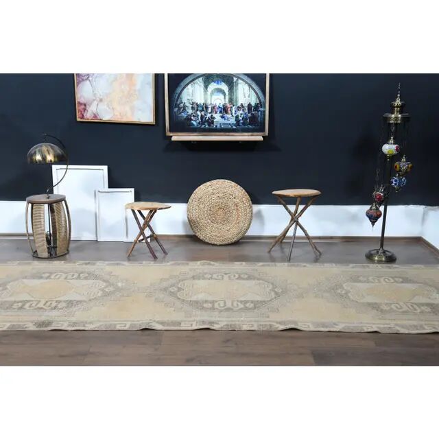 Vintage Handmade Orange Runner Rug Oushak Wool Runner 114x386
