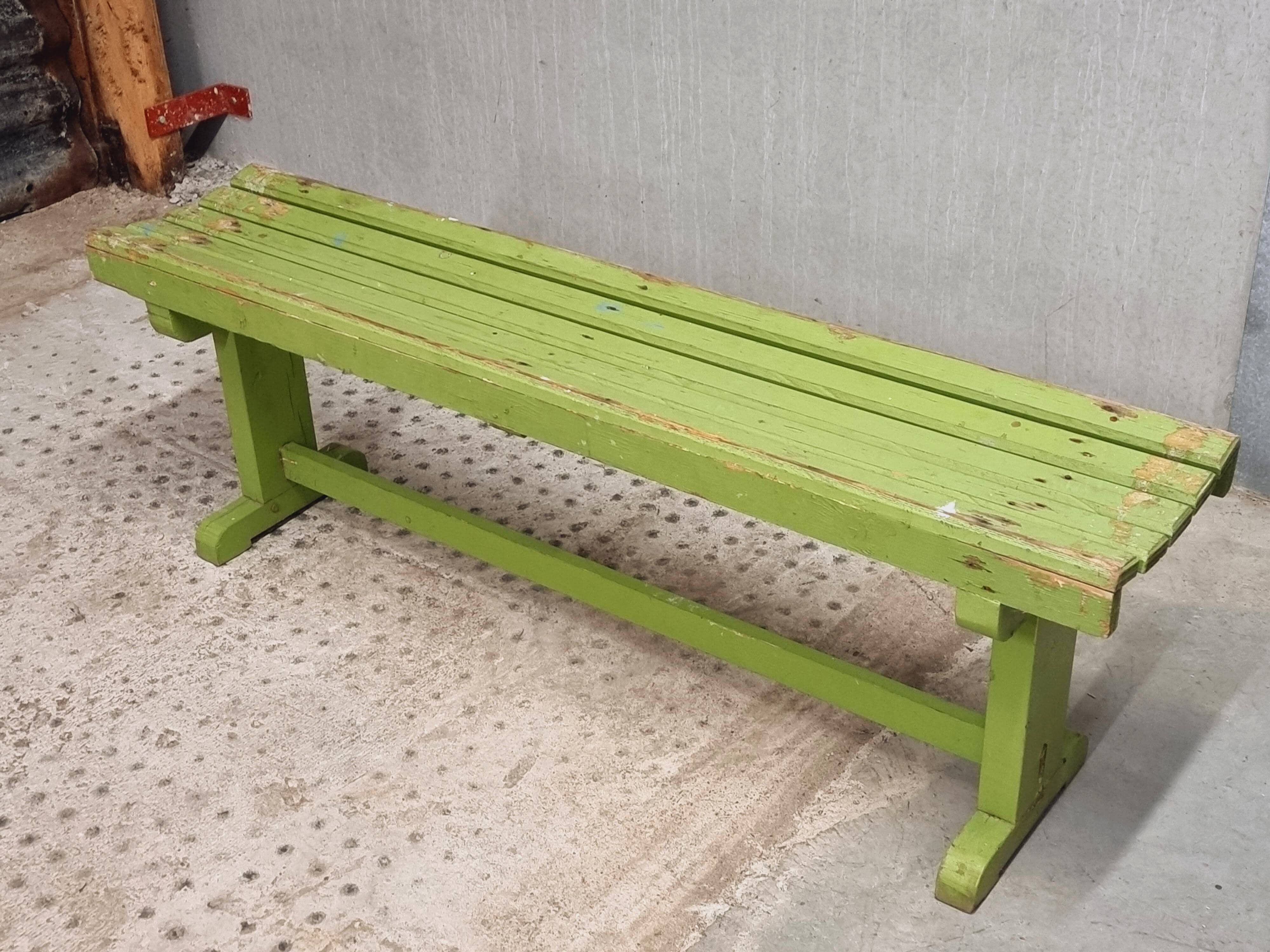 Vintage wooden bench grass green garden bench 140 cm